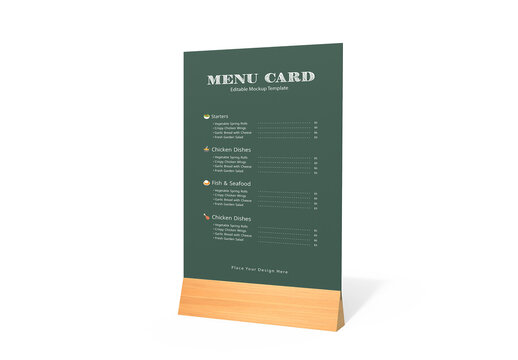 Wooden Table Tent Menu Card Mockup