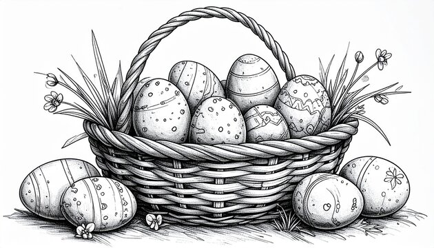 Ausmalbild Osternest mit Ostereiern