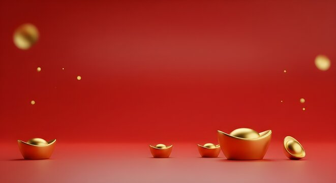 Golden chinese sycee on red festive background 