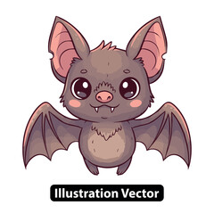 Adorable cartoon bat with large eyes and wings spread wide open in a friendly illustration vector graphic
