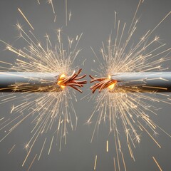 Obraz premium A close-up view of a wire being cut with sparks flying everywhere.