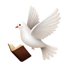 Fototapeta premium Peaceful dove hovering over bible watercolor concept for inspirational religious design on white background