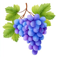 Vivid watercolor cartoon of grapevine with leaves isolated on white background for artistic decor and design