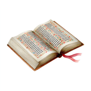 Watercolor cartoon clipart of psalter book with ribbon design isolated on white background for religious and educational themes