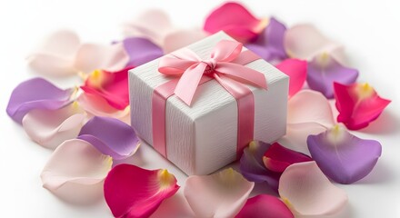 Celebrate women's day with love and gifts wrapped in pink and purple rose petals