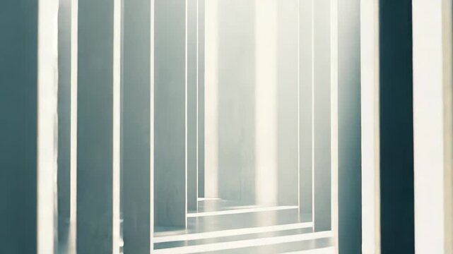 Modern abstract scene presenting parallel geometric lines of bright light illuminating a long concrete pathway, creating a visual metaphor for progress and future