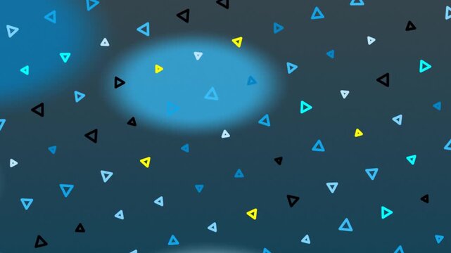 Abstract background with small blue and yellow triangles scattered across a dark blue surface with a central glow effect.