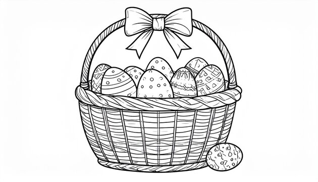 Ausmalbild Osterkorb mit Schleife