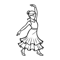 Baile t&iacute;pico espa&ntilde;ol. Dibujo con l&iacute;neas de ni&ntilde;a bailarina de flamenco