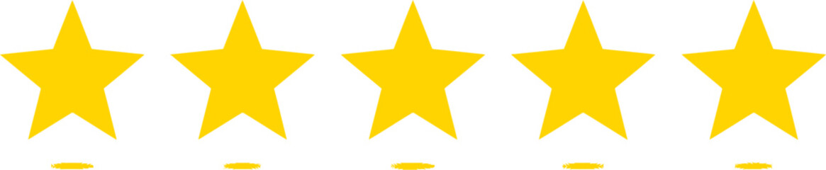 Obraz premium Five Bright Yellow Stars Rating System with Subtle Shadows on White Background