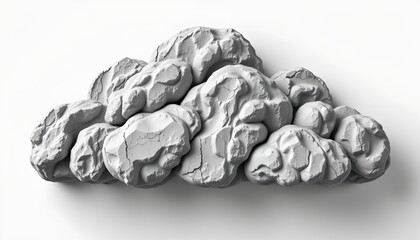 A 3D rendering of a cloud like structure composed of gray, angular blocks. This formation resembles a cluster of clouds against a plain background