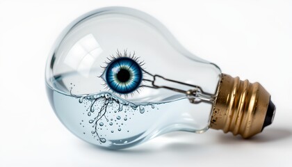 An unusual light bulb with a creative twist: it has been altered to include an eye, presumably that of a person or animal, within its enclosure