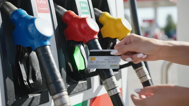 Gas station fuel pumps and credit card