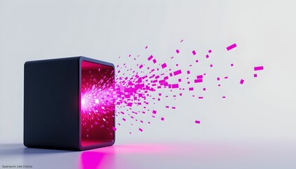 A modern desktop computer with its screen displaying vibrant pink pixelation against a dark background, suggesting it is in use or malfunctioning