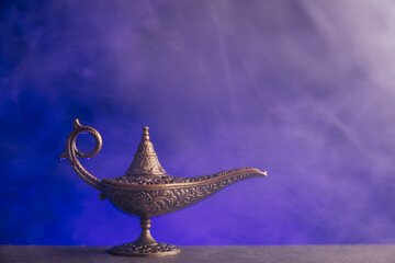 Ramadan themed image with dates, half moon and lamps. 