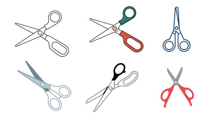 Scissors Vector Set Collection, Flat Outline Icon, Illustration for Office, Stationery, Craft, School and Sewing Use Vector Design.