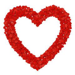 Red hearts forming a heart shape isolated on transparent background