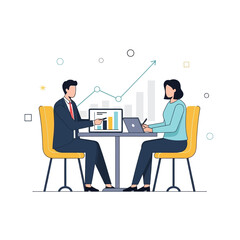 Business meeting, analytics presentation, graphic chart, team collaboration, office work, flat design