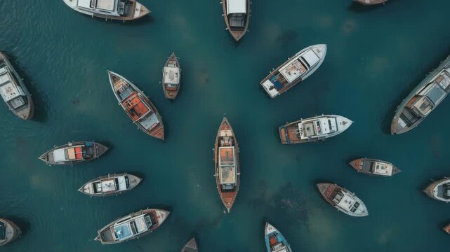 Top-down view of boats forming an abstract composition