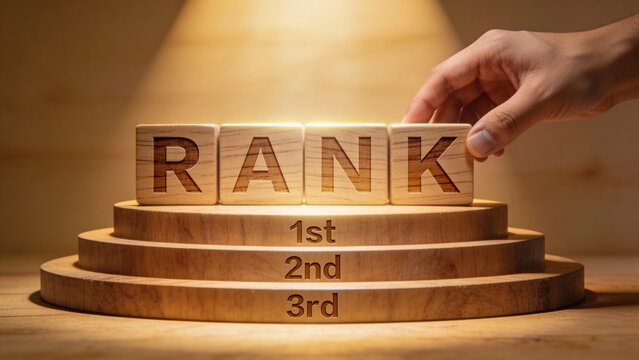 Hand Placing Wooden Blocks Forming the Word RANK