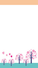 春の森のイラスト　桜と鳥の可愛い背景イラスト