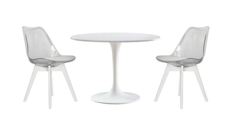 white table and chairs isolated on white background.