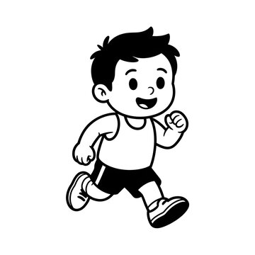 Happy Cartoon Boy Running, Energetic Child Illustration With Sneakers And Tank Top, Cute Playful Youth