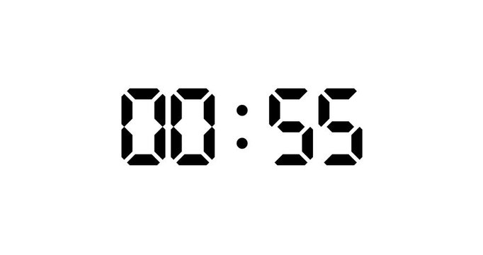 60 Seconds countdown, Day hour minute and second countdown timer, Countdown animation on black background, 60 to 0 Seconds counts