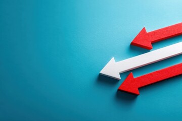 Three arrows, red and white, pointing right, on a light-blue background