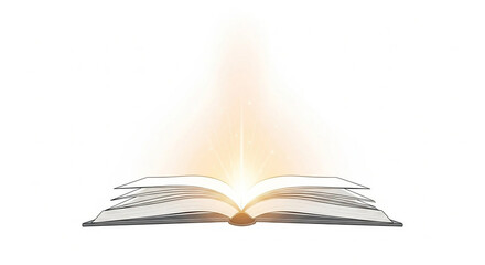 Open Book with Glowing Light Representing Education and Knowledge Concept Minimal Illustration on White Background