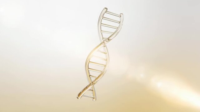 Hero DNA double helix molecule in a smooth transparent glass twist floating with a minimal refined biotech impression on a soft gradient clean background