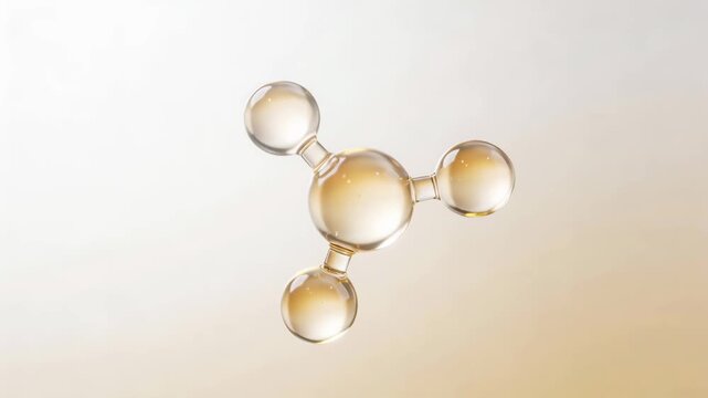Hero panthenol molecule in rounded transparent glass form gently floating with a calm minimal composition and a pearl white champagne glow on a clean background