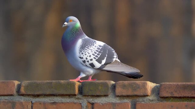 Pigeon Perched Elegantly on a Brick Wall Captured in Stunning Detail and Natural Light