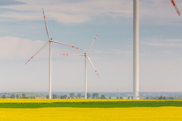 Nice view of the windmill fields in Blazejowice in Poland.