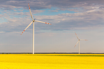 Nice view of the windmill fields in Blazejowice in Poland.