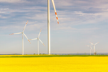 Nice view of the windmill fields in Blazejowice in Poland.
