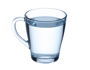 A clear glass mug filled with transparent liquid, isolated on black