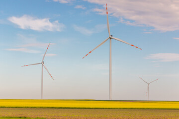 Nice view of the windmill fields in Blazejowice in Poland.
