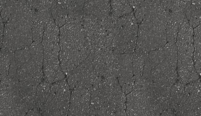 Obraz premium Detailed shot of dark gray, worn asphalt pavement. Rough texture from aggregate particles is visible, alongside numerous fine, irregular cracks