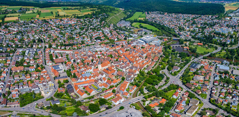 Aerial panoramic view of the city Bietigheim-Bissingen in Germany, Baden-Wurttemberg on a sunny spring afternoon. © Stefan