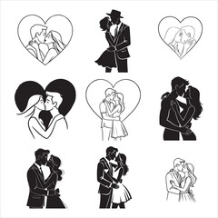 Romantic lovers kiss under heart silhouette