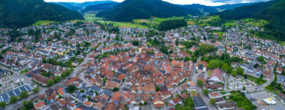 Aerial panoramic view of the city Haslach im Kinzigtal