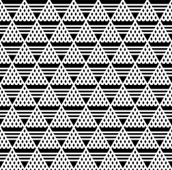 Abstract Seamless Geometric Triangles Dots and Striped Lines Pattern. Black and White Textured Background.