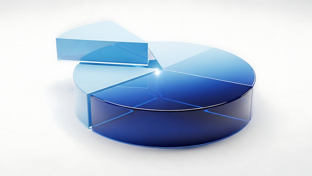 Blue glass pie chart with one slice separated graph