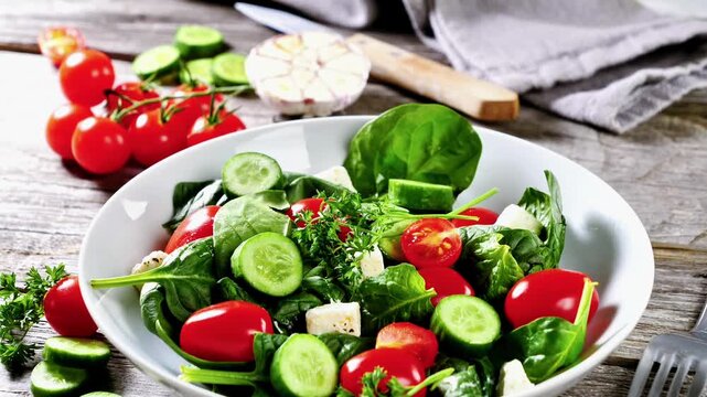 mixed vegetable salad with spanish, cucumber and tomatoes