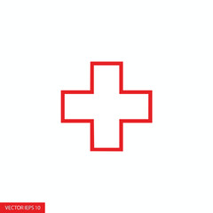 Obraz premium Simple Red Outline Cross Icon for First Aid and Health Care Vector