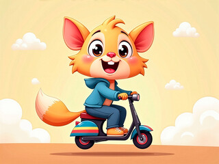 Cute fox riding a scooter