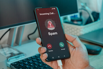 Incoming spam call on mobile phone