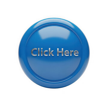 Blue button click here isolated on transparent background