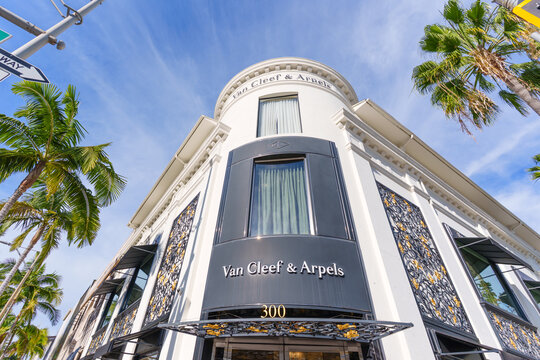 Beverly Hills, California - January 21, 2026: Beverly Hills' Van Cleef & Arpels Store on Sunny Rodeo Drive